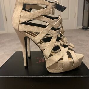 Women's JUST FAB 6in Pump High Heel Sandal Beige size:7